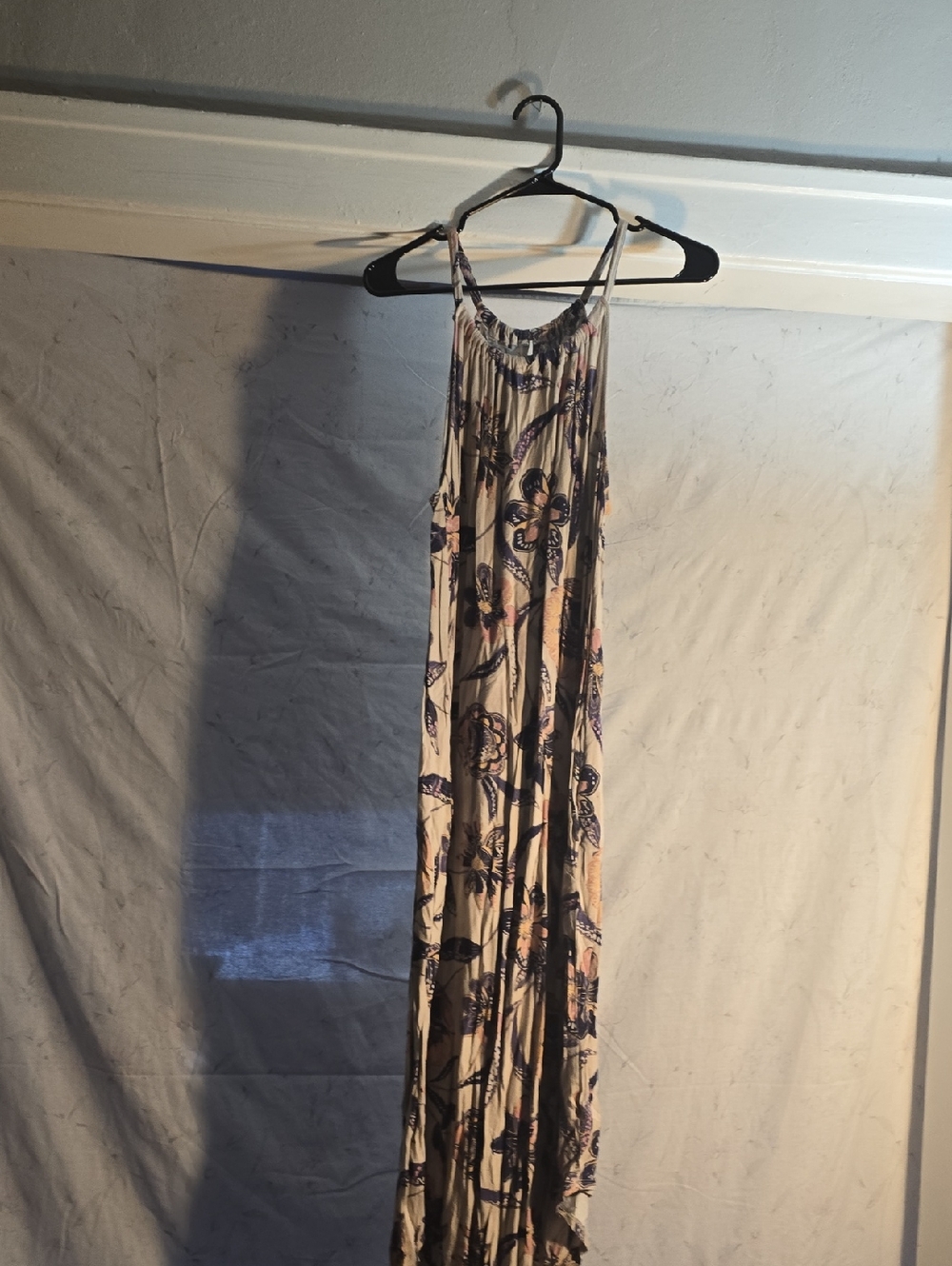Cream Floral Halter Maxi Dress with Purple Accents